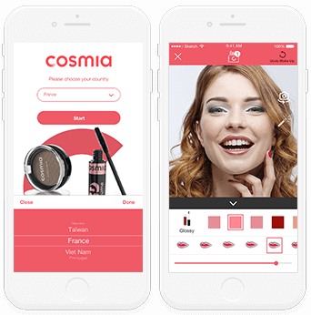 Мобильное приложение Cosmia для примерки макияжа в дополненной реальности (AR)